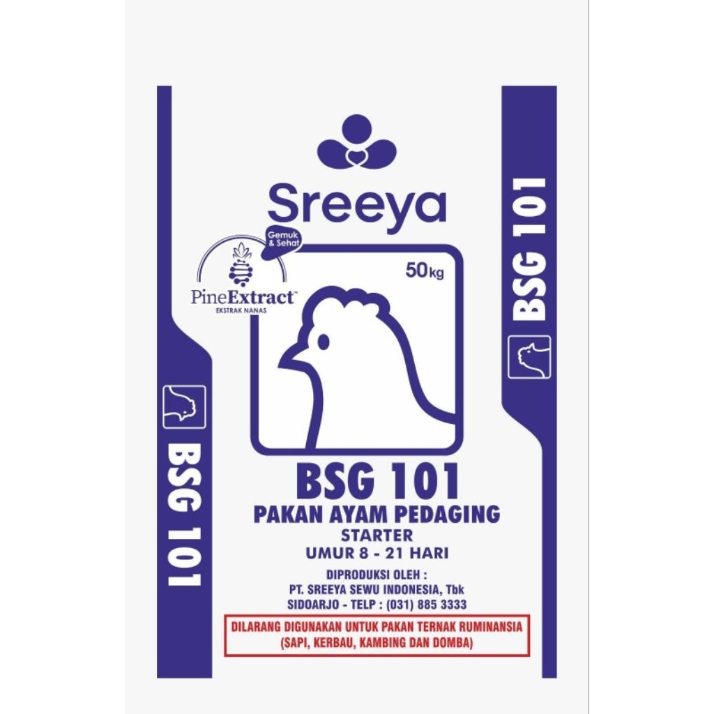 Sreeya Pakan Ayam Protein 21% Tanpa Anti Biotik + Ekstrak Nanas (50kg/1sak)