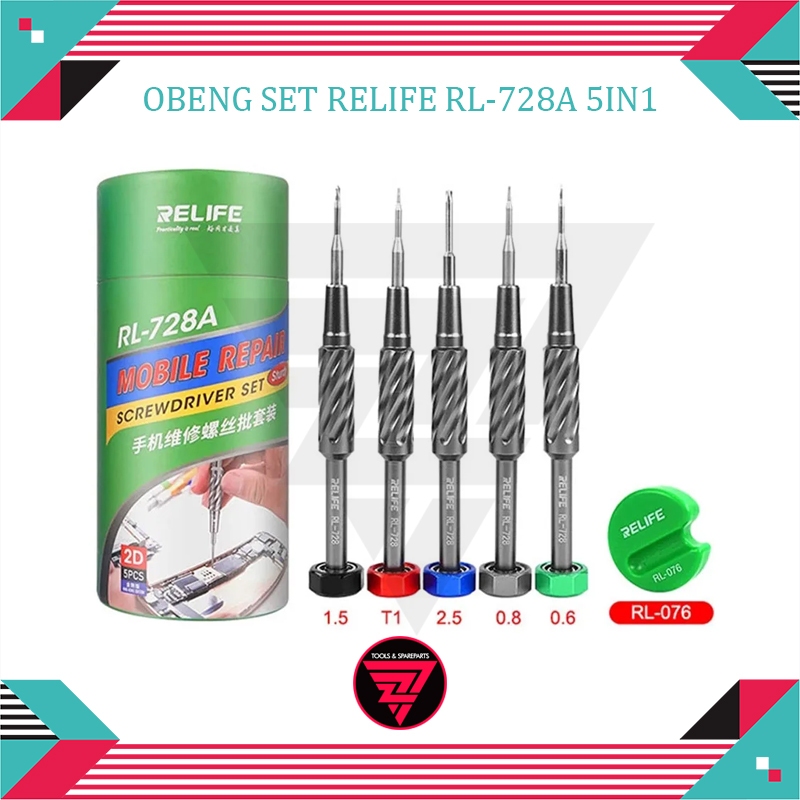 Obeng Set Relife RL-728A 5IN1/ Obeng Set 2D Relife 728A / Obeng Relife (RL-728A) ISI 5PCS Original