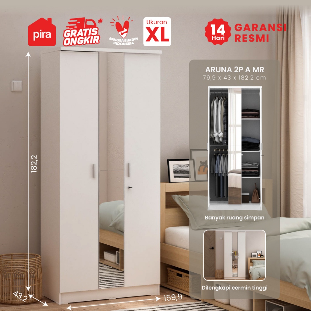 PIRA METROPOLIS OX -  ARUNA 2P A MR Lemari 2 Pintu dengan Kaca Rias