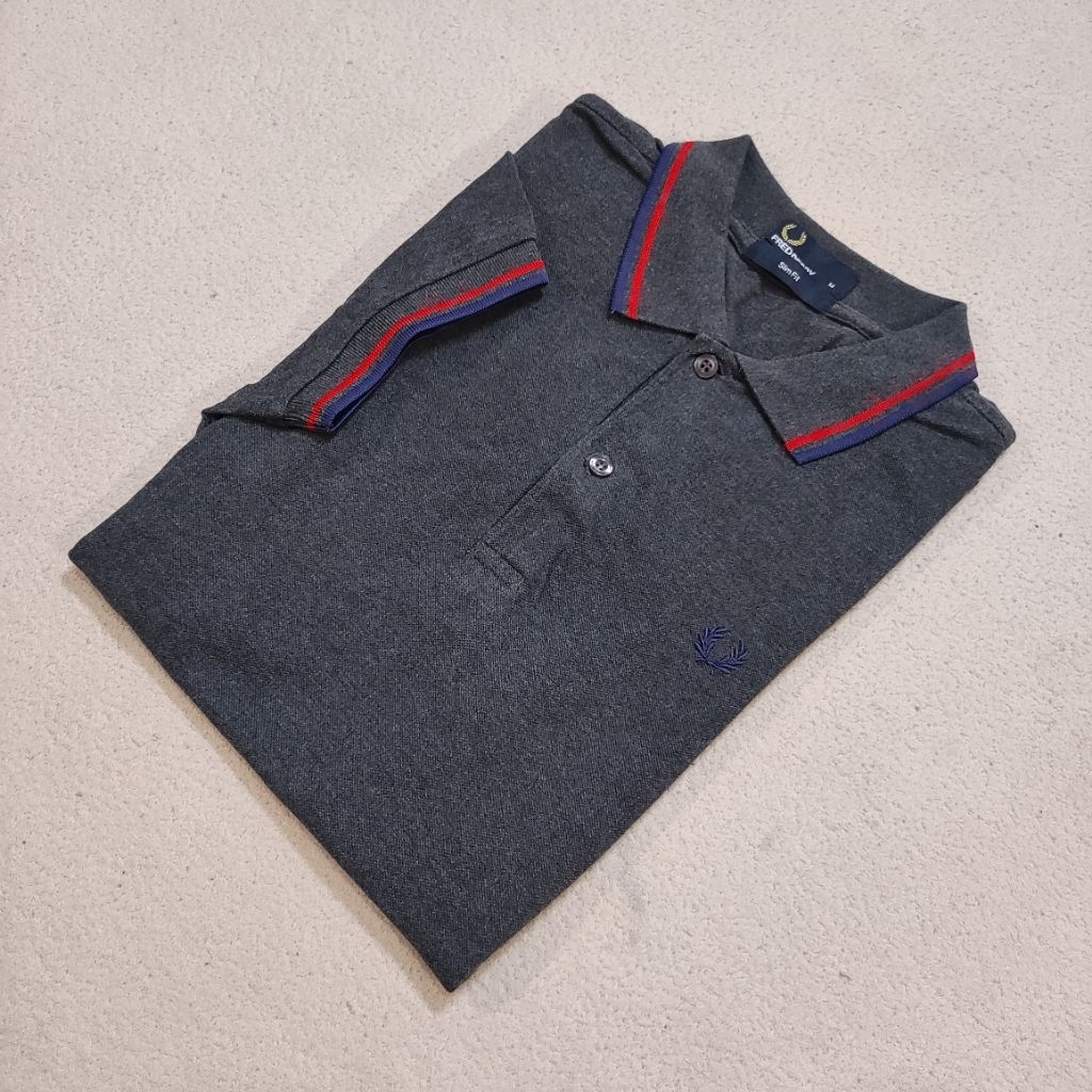 Fred Perry Twin Tipped Logo Charcoal Polo Shirt