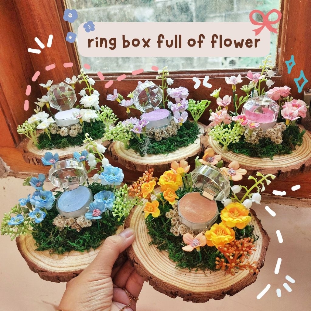 

Kotak cincin lamaran ring box rustic FULL OF FLOWER diameter alas 13cm