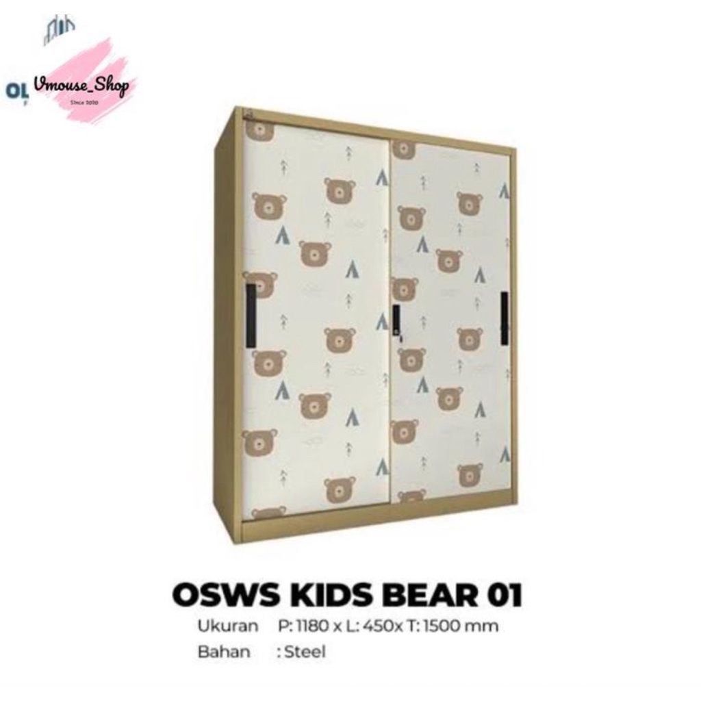 OLYMSTEEL LEMARI PAKAIAN ANAK OSW02 OSW03 - LEMARI BAJU ANAK SLIDING - LEMARI BAJU ANAK 3 PINTU - LE