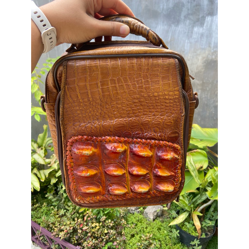 Preloved Tas Sling Vintage Cowok Kulit Asli Mix Kulit Buaya