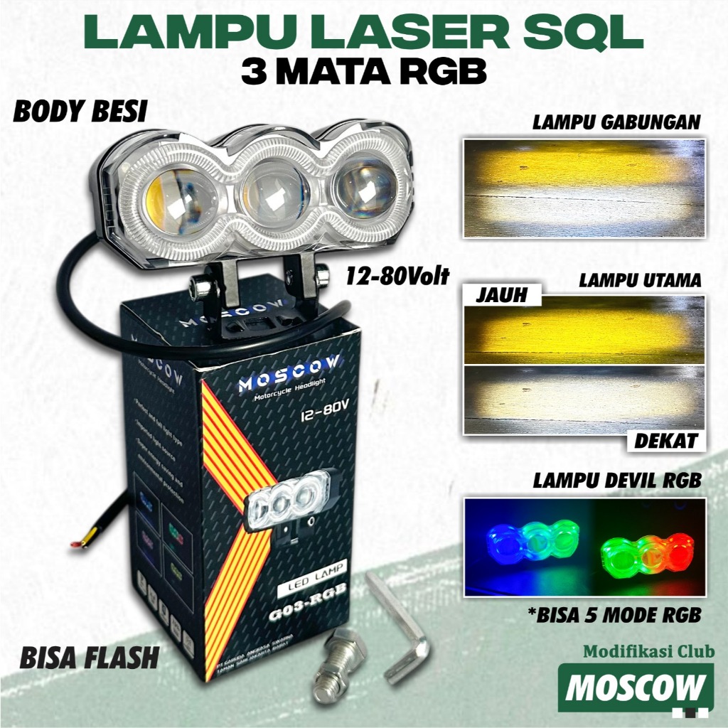 Lampu Tembak MINI Laser 3 Mata Devil Eye Super Terang Full Aluminium Putih Kuning FOGLAMP LASER GUN 