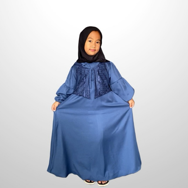 Gamis Anak Tiffany Twil Mix Brukat Usia 1–9 Tahun – Baju Muslim Anak Ele