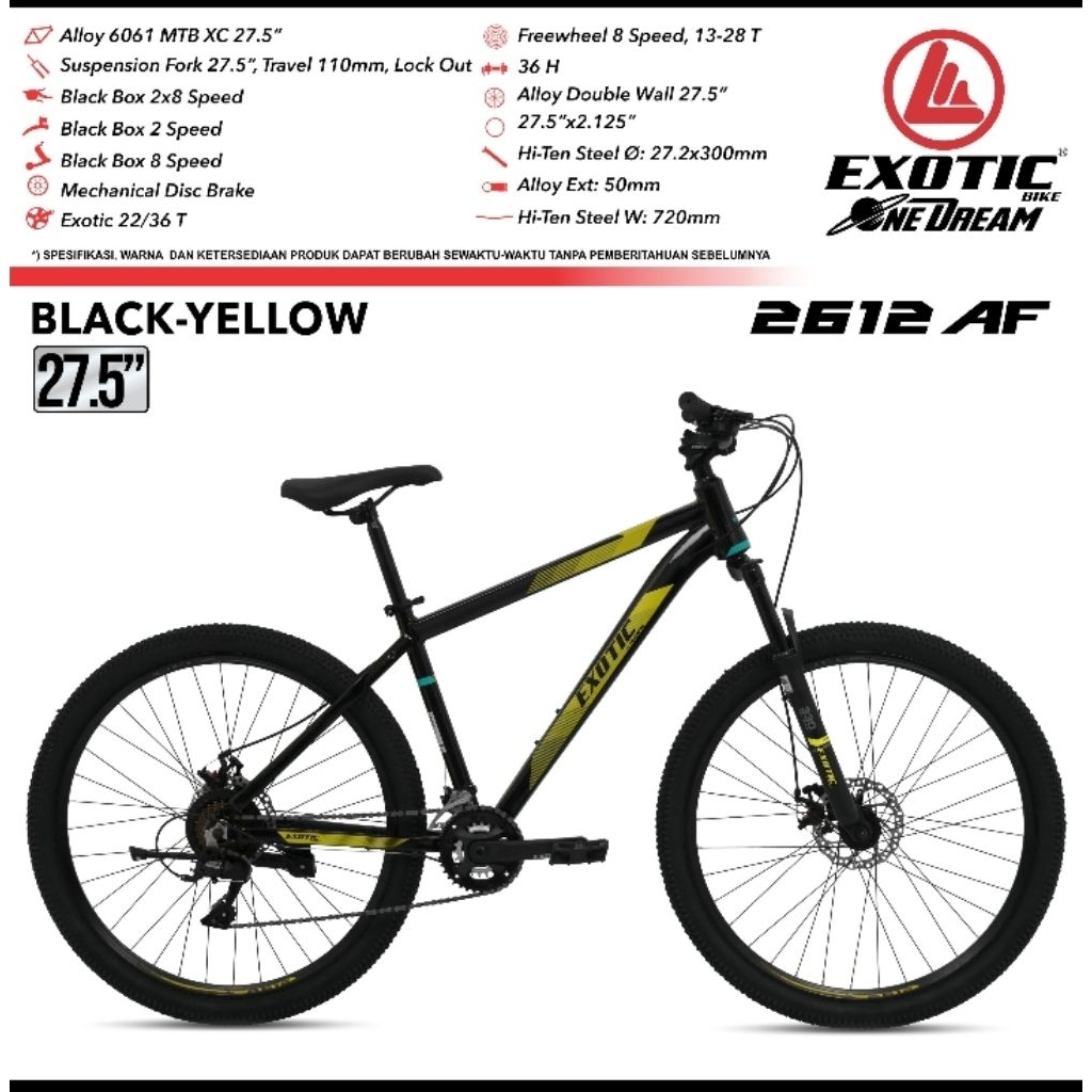 MTB/SEPEDA GUNUNG 27.5 INCH  EXOTIC 2612 AF 2x8Speed Cakram
