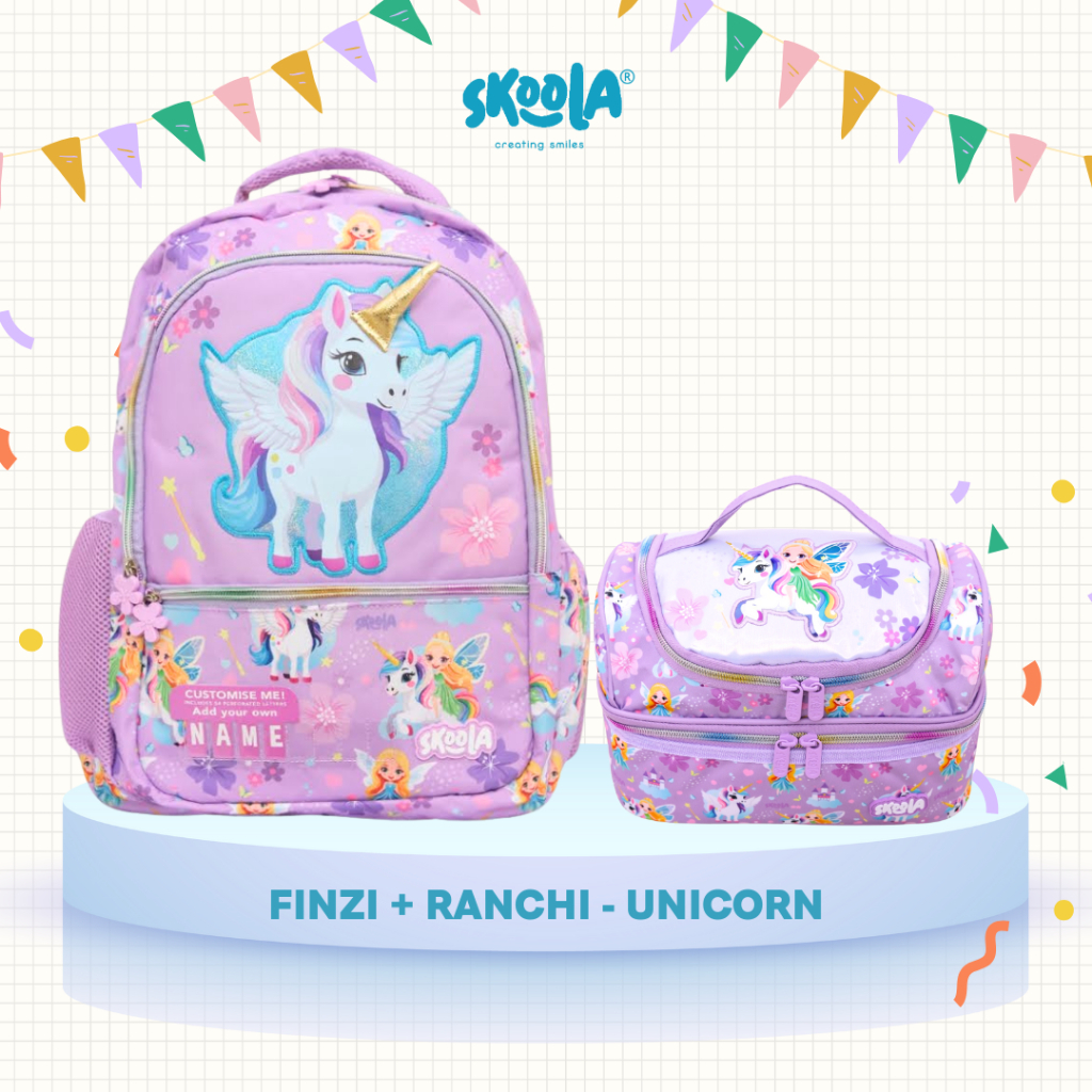 Skoola Tas Sekolah Anak SD Dan Tas Bekal Perempuan Laki Laki 3D Custome Name Set - Finzi Yozi Ranchi