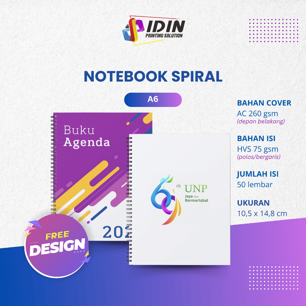 

Notebook Buku Catatan Agenda Custom A6 10.5 x 14.8 cm Spiral - Percetakan Idin Printing Solution