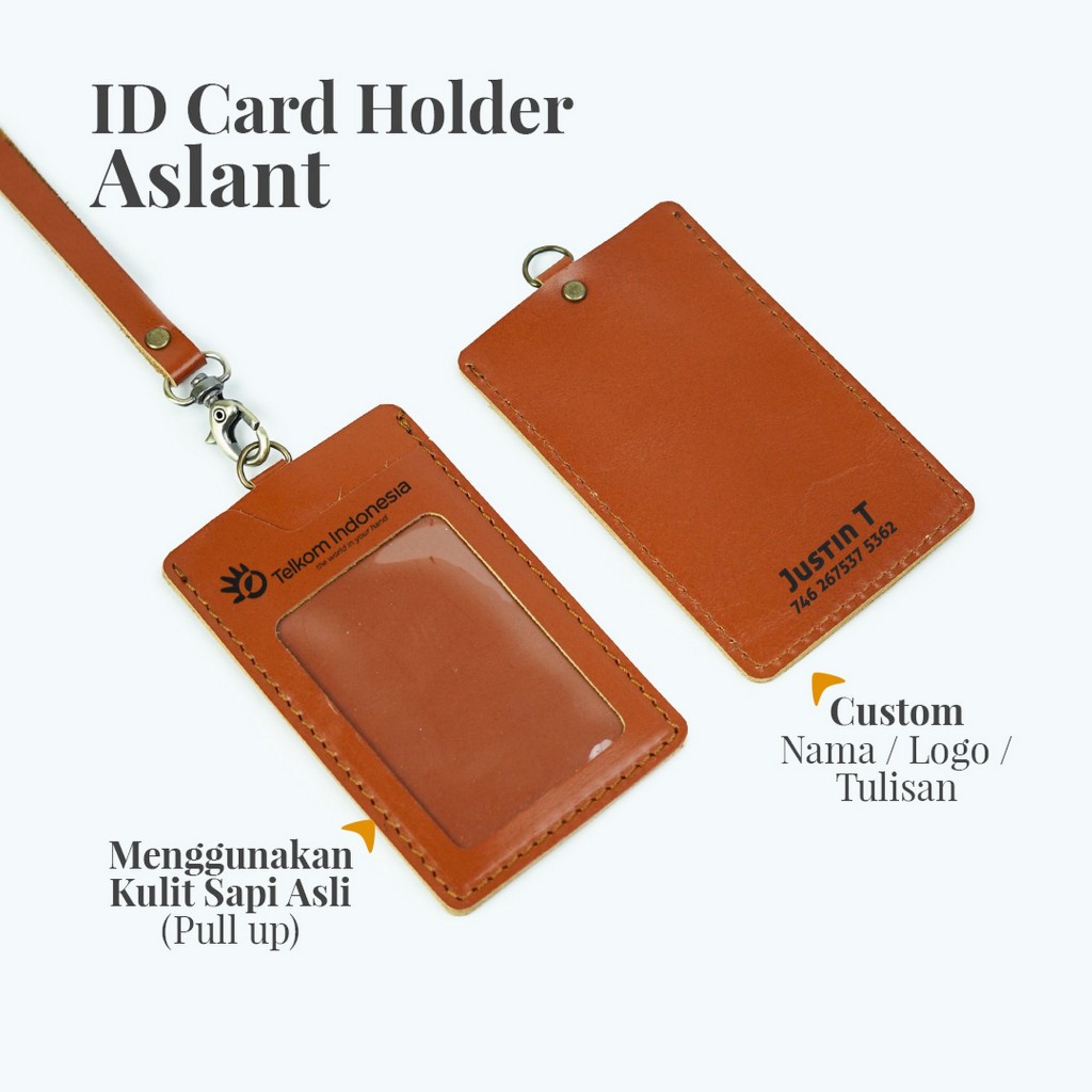 

ID Card Holder Kulit - Name Tag Holder Kulit Model Aslant