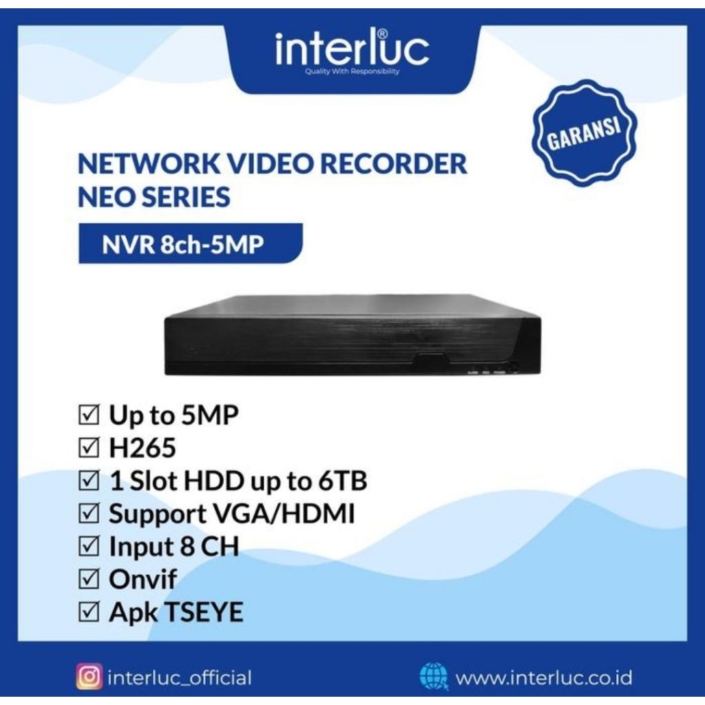 NVR 8 CH INTERLUC NEO 5MP ONVIF/NVR NEO 8 CH 5MP