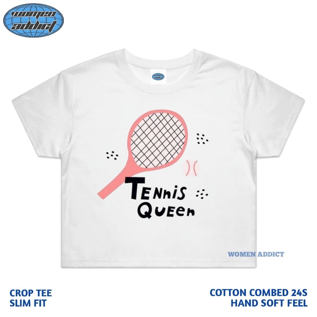 CROP TOP TENNIS QUEEN | CROP TOP PUTIH | CROP TEE | CROP TOP | BAJU WANITA | KAOS WANITA | CROP Y2K 
