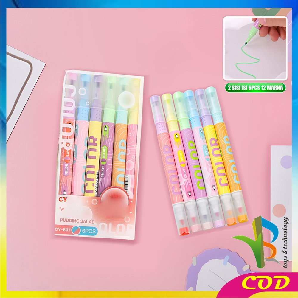 

EC RB-A114 Highlighter Pastel 2 Sisi Isi 6pcs 12 Warna / Spidol Penanda Teks Set Alat Tulis Sekolah / Spidol Pen Marker Ujung 2 Tip Serbaguna