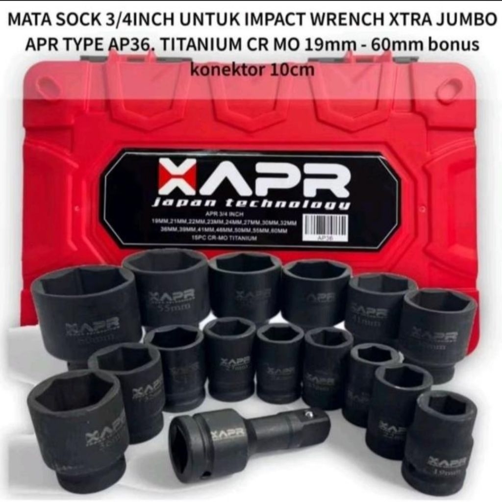 APR Kunci mata shock sok set AP110 isic13pcs 8-36mm size 1/2 inch cocok untuk semua bor impact-ap36