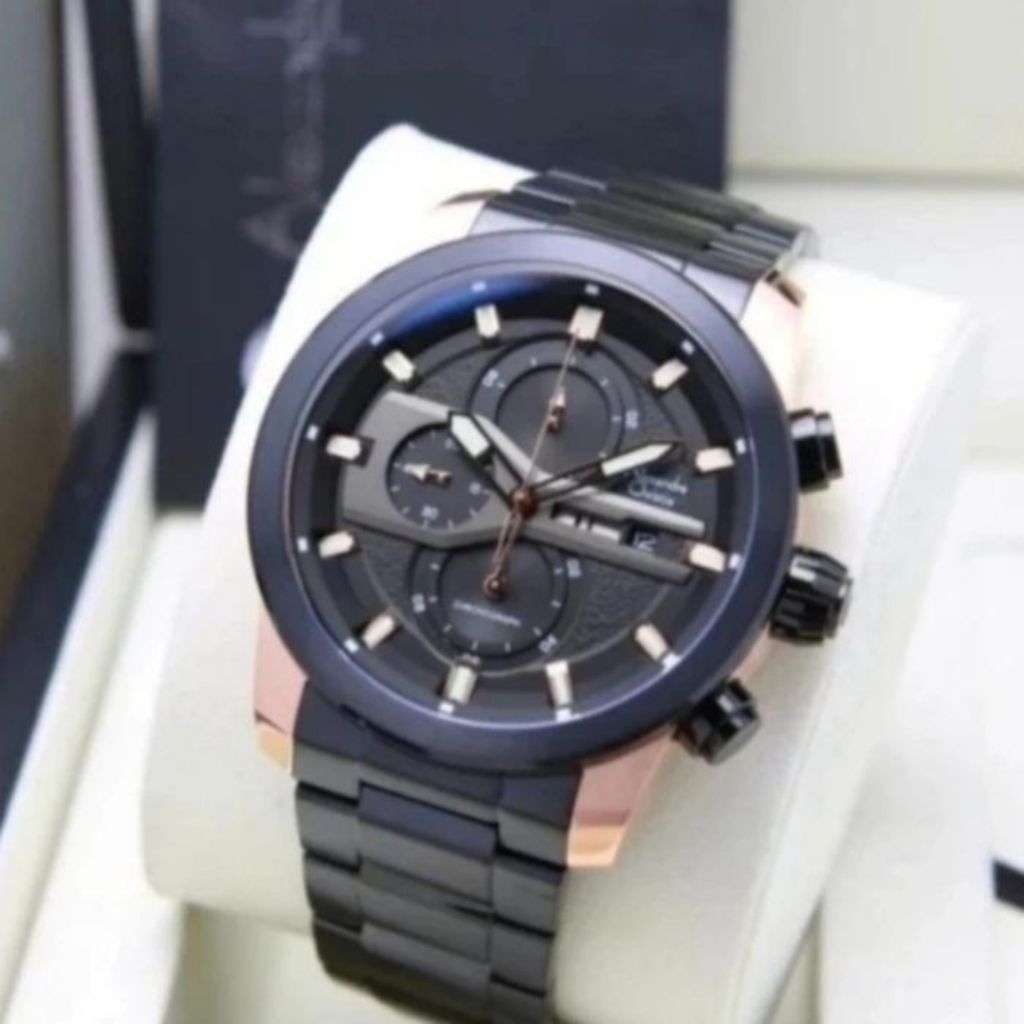 JAM TANGAN PRIA ORIGINAL ALEXANDRE CHRISTIE AC6559MC BLACK  ROSEGOLD  STAINLESS STEEL