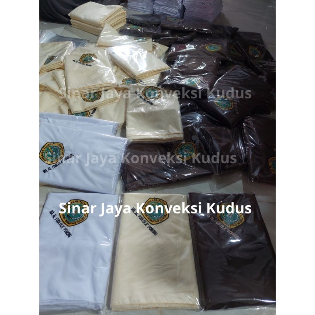 Jilbab Segiempat Bordir Logo Custom, Jilbab Sekolah, Jilbab Ponpes, Jilbab Logo Sablon