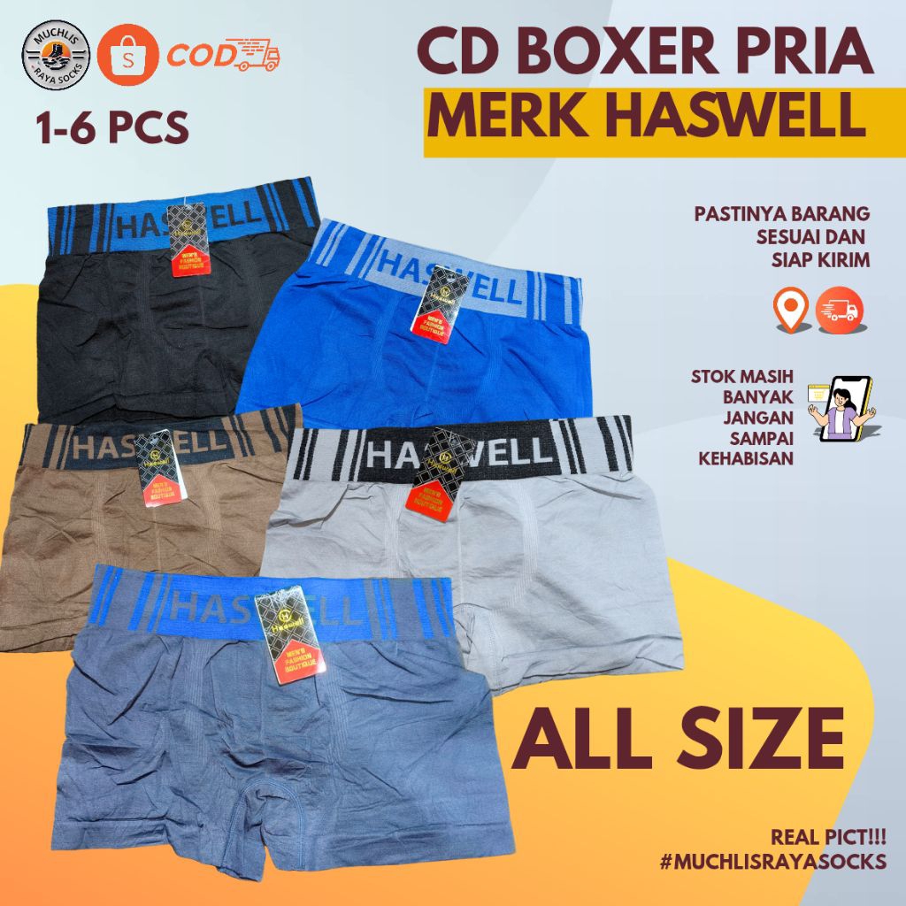 Celana Dalam HASWELL Boxer Untuk Pria Dewasa Ukuran All Size Bahan Salur Premium