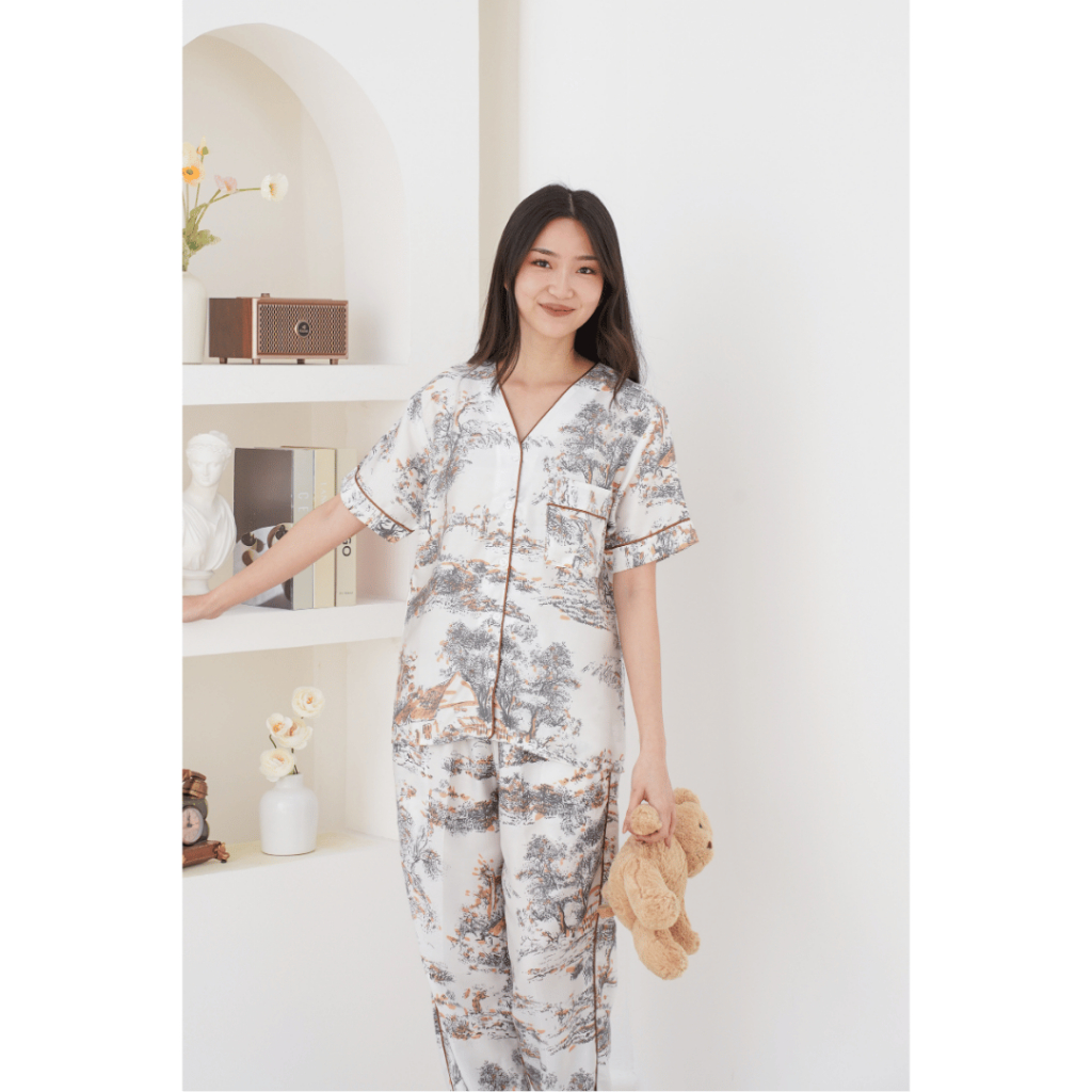 Surrell Sleepwear | Octa (S-XL) ORGANIC SILK Tencel Non-Collar Pajamas Set Piyama