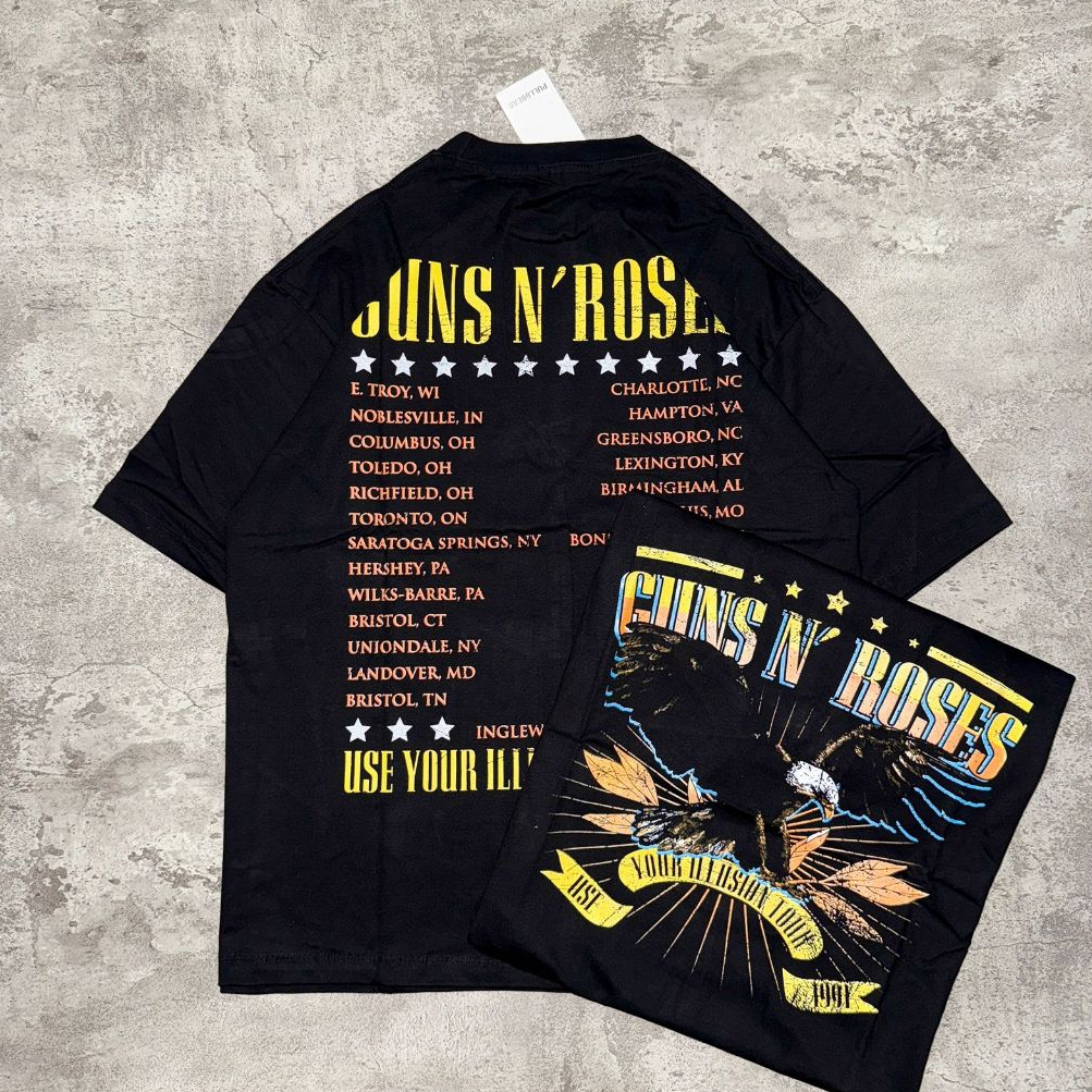 Baju Kaos Oversize Guns N' Roses Use Your Illusion Tour 1991 - T Shirt Guns N Roses Black 20s