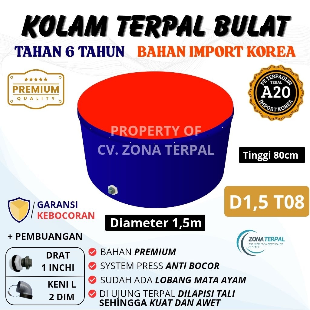 Kolam Terpal Bundar Kolam Terpal ikan Bulat A20 D1,5 T08 - Diameter 1,5 meter Tinggi 80centimeter - 