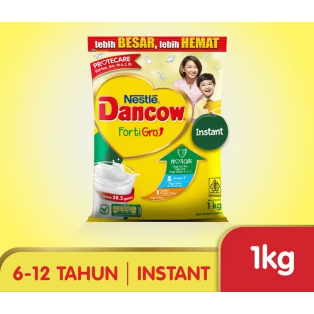 

DANCOW Fortigro 1KG/ susu bubuk anak instant usia 6-12 Tahun/ kemasan pouch.