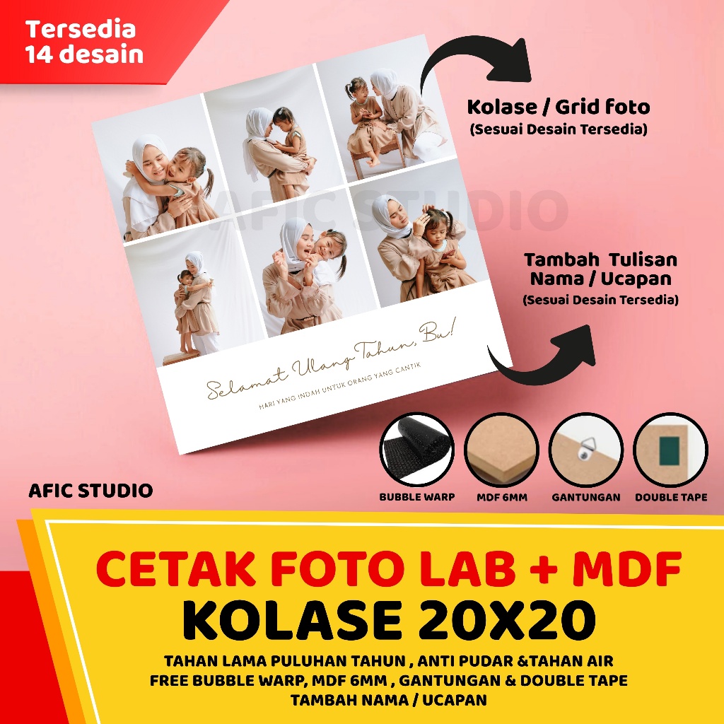 Cetak Foto Lab - Foto Kolase  - Ukuran 20x20 Cm - Cetak Foto - MDF - Afic