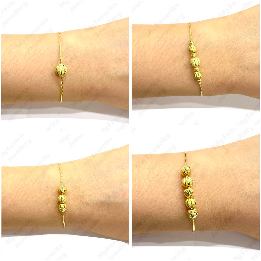 Gelang Serut Bola Bola Pasir Kristal Simpel Emas Asli Kadar 700