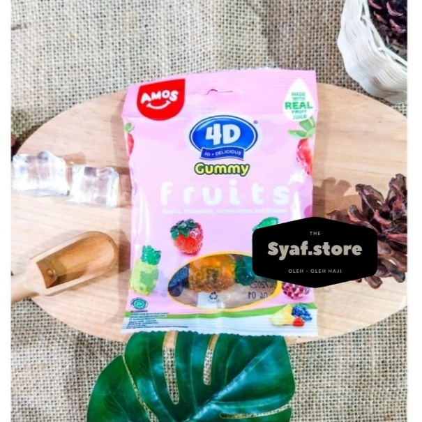 

PERMEN JELLY AMOS Amos 4D FRUITS Gummy Candy With Real Fruit Juice Permen Jelly Kenyal Buah Buahan Asli