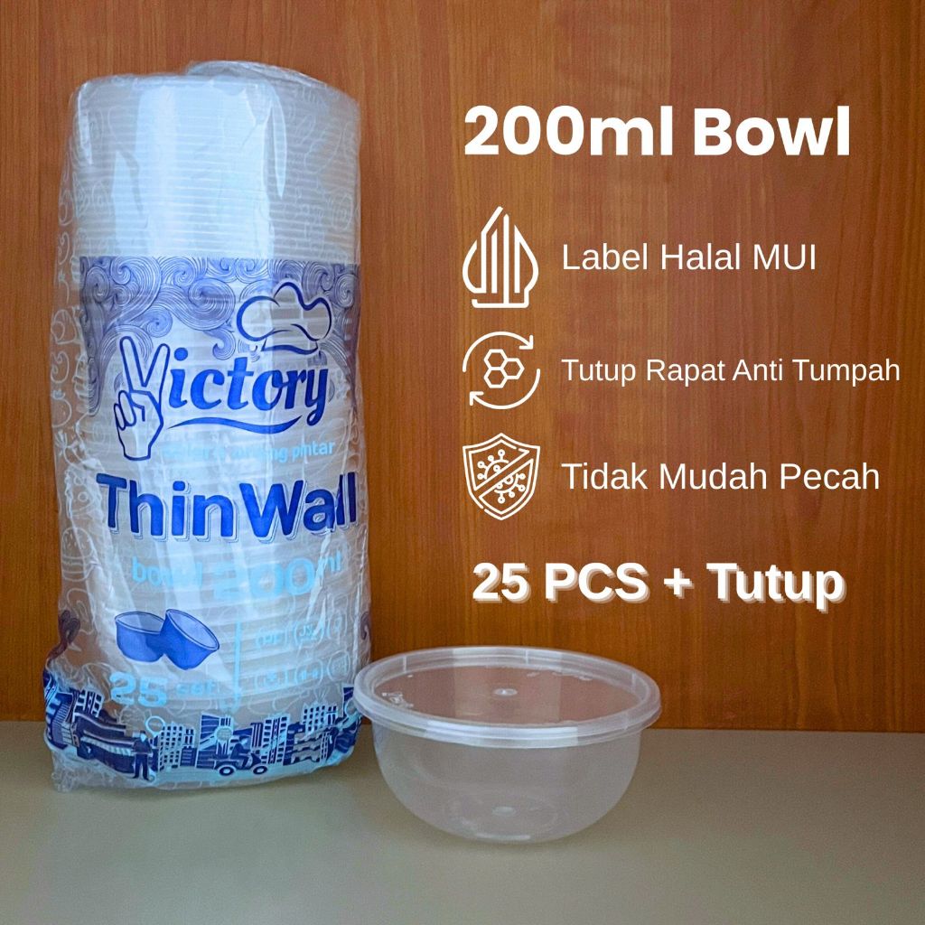 (Grosir) Thinwall Bulat 200Ml Victory (25) Wadah Slime Mangkok Plastik Makanan Tempat Makan Salad