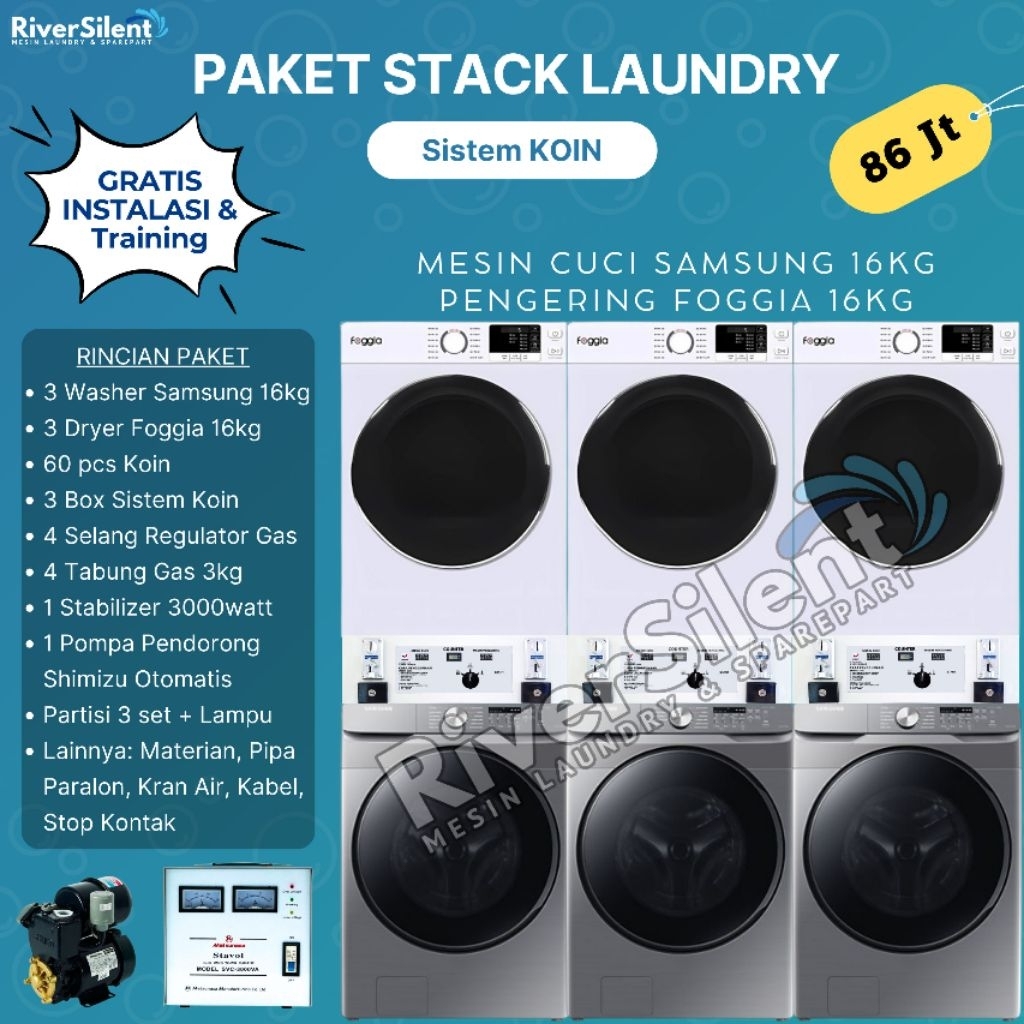 paket mesin laundry coin 16kg + partisi | paket usaha laundry