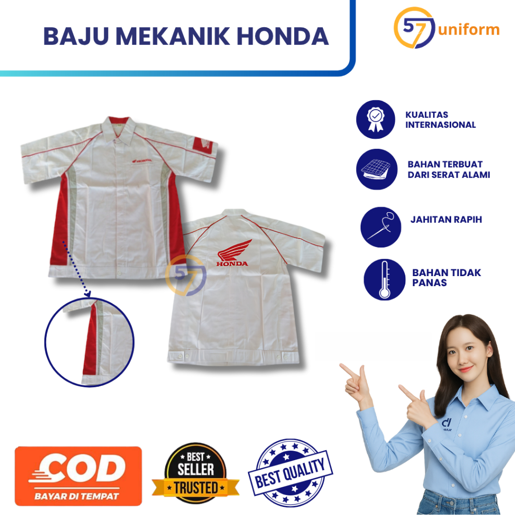 Baju Mekanik Honda Baju Bengkel Honda Baju Mekanik Putih Baju Pria Mekanik Wearpack Pria Honda