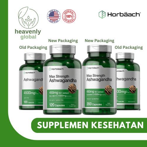 Horbaach Max Strenght Ashwagandha 450mg 10:1 Extract Equivalent to 4500 mg per serving- 120 & 200 Ca