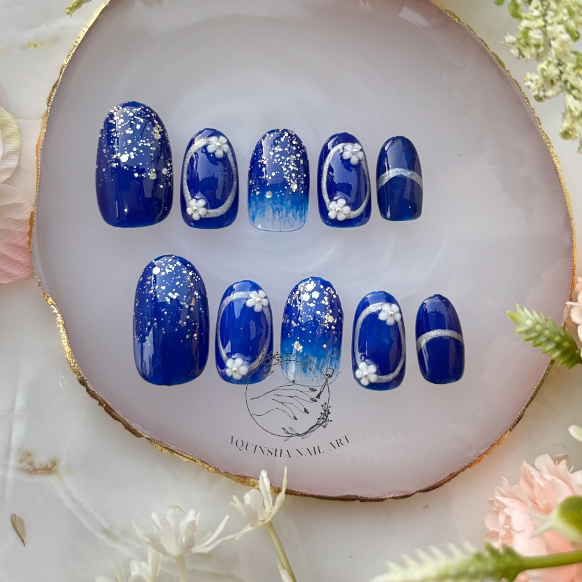 Kuku Palsu Biru Navy // FREE LEM | Press On Nails | Nail Art | Nailarts | kuku palsu | fake nail  | 