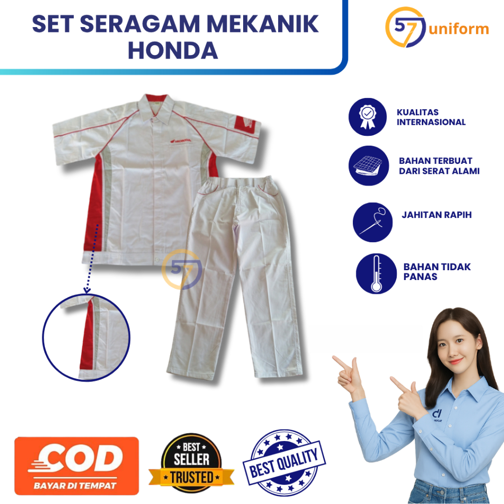 Seragam Mekanik Honda | Baju Celana Mekanik | Baju Mekanik | Celana Mekanik | Seragam Bengkel Putih