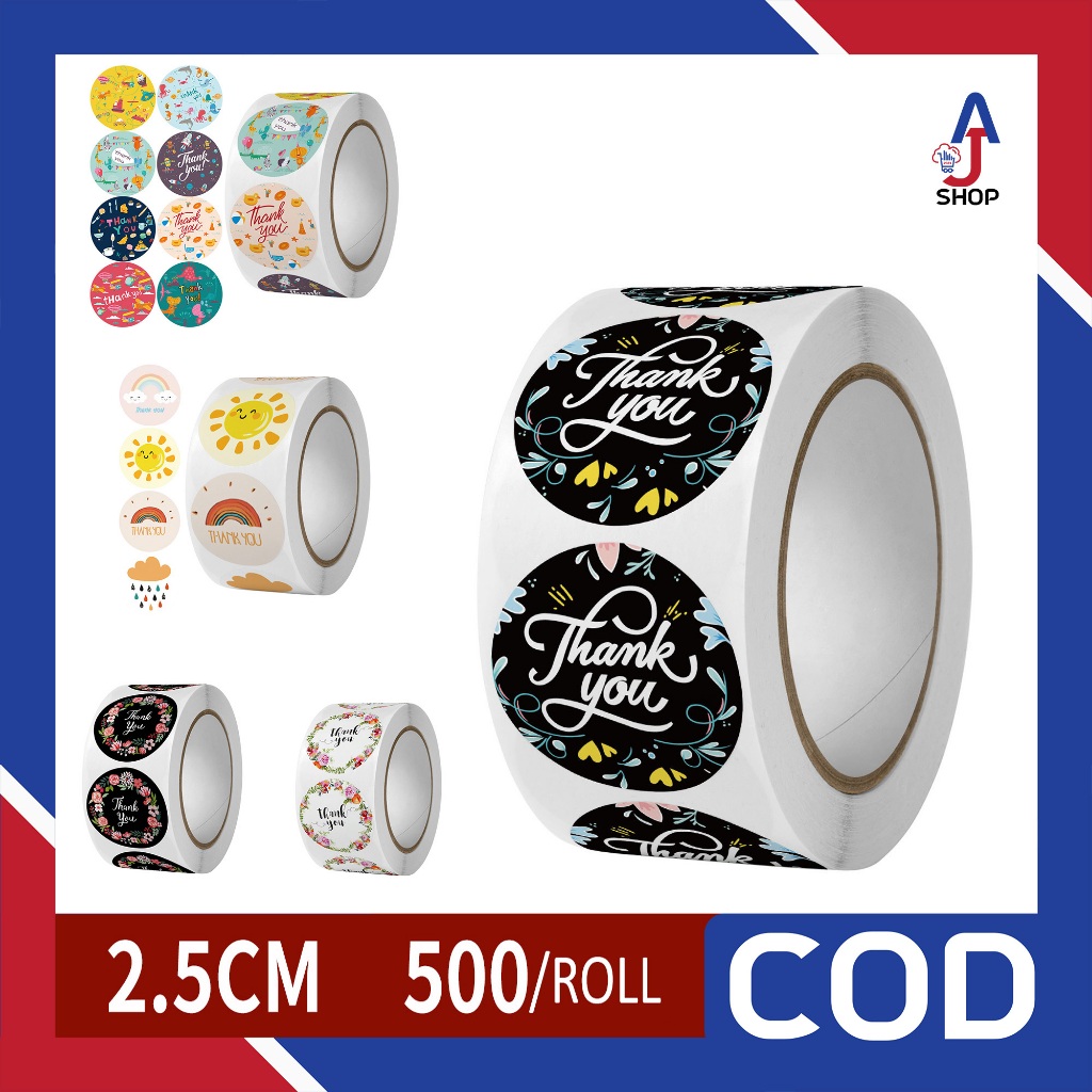

AJ - Part II Sticker Thank You Isi 500pcs/roll Sticker Terima Kasih Roll Stiker Label Thank You