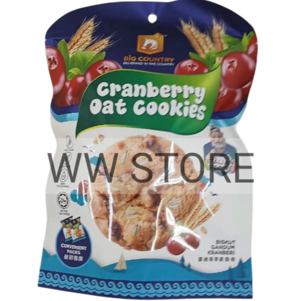 

Biskuit kukis dengan sereal gandum oat dan buah kranberi halal MUI BIG COUNTRY ITALIAN RECIPE Cranberry Oats Cookies 80g