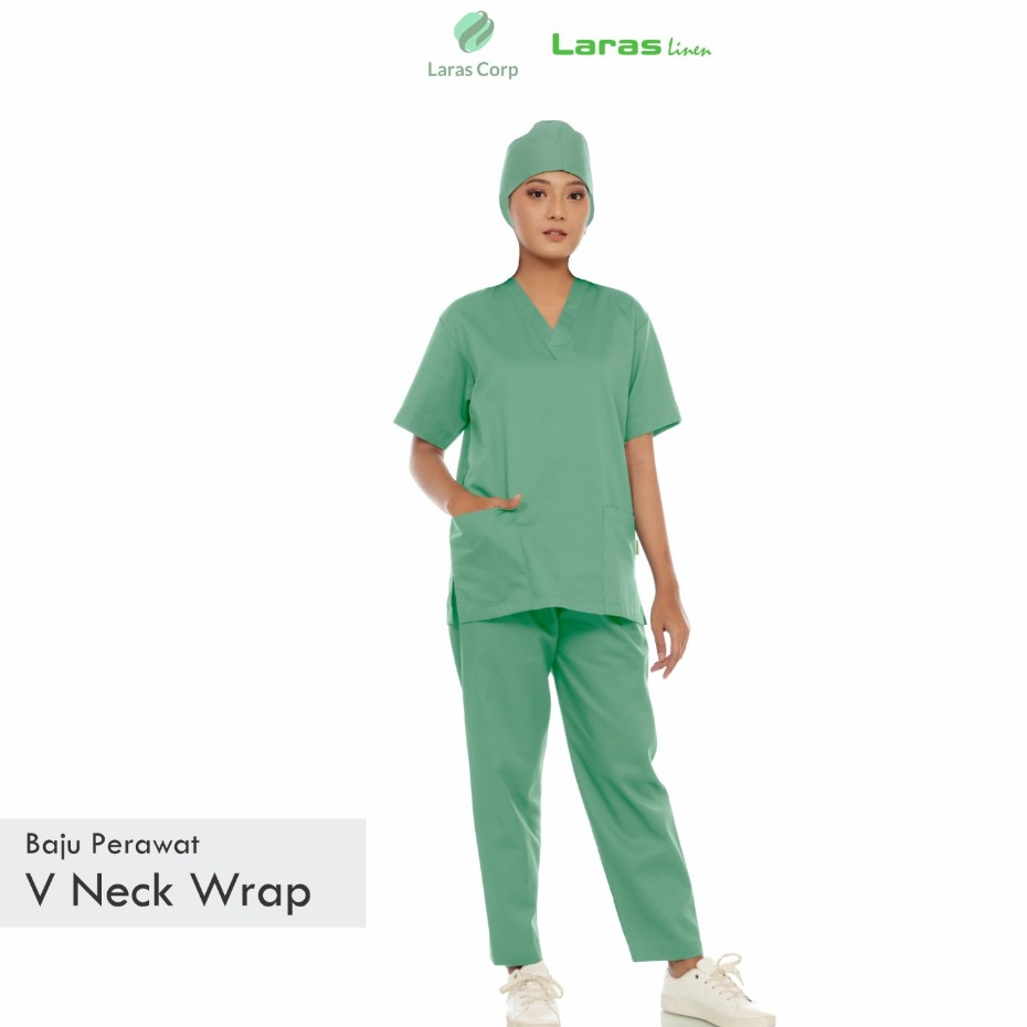 Laras Linen - Setelan Baju Perawat Lengan Pendek Wanita V Neck