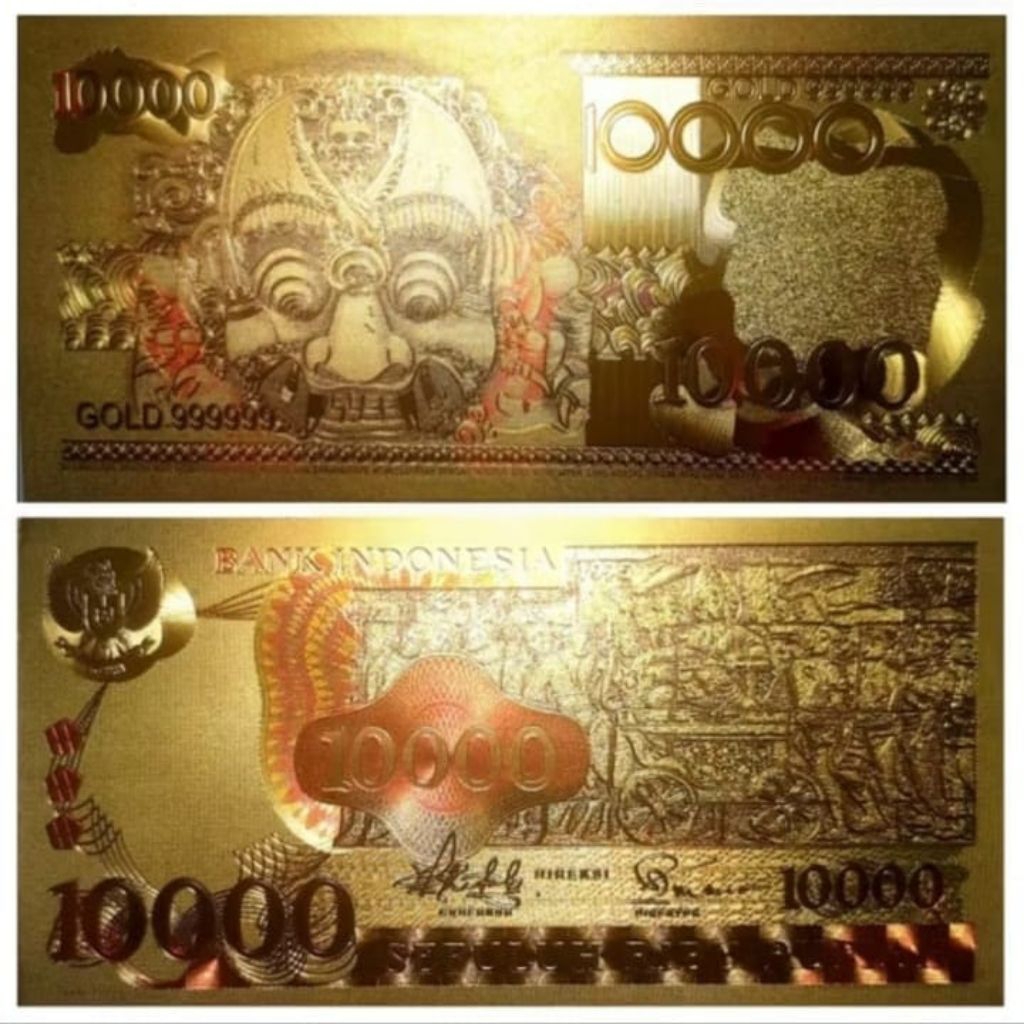 UANG KUNO SOUVENIR GOLD FOIL 10000 BARONG TAHUN 1975