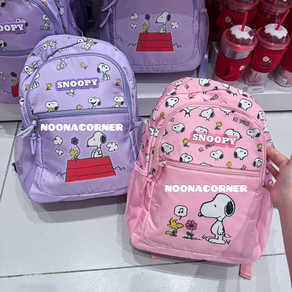 Miniso x Peanuts ‼️ Tas Ransel Anak / Backpack Snoopy Full Printed Collections (28x12x38cm) Purple /