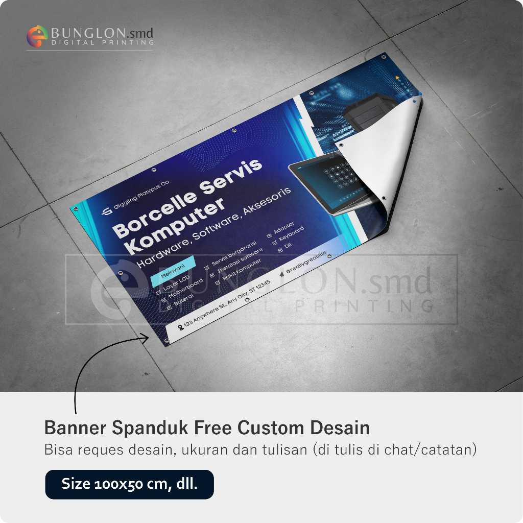 Spanduk servis komputer Free Custom Desain