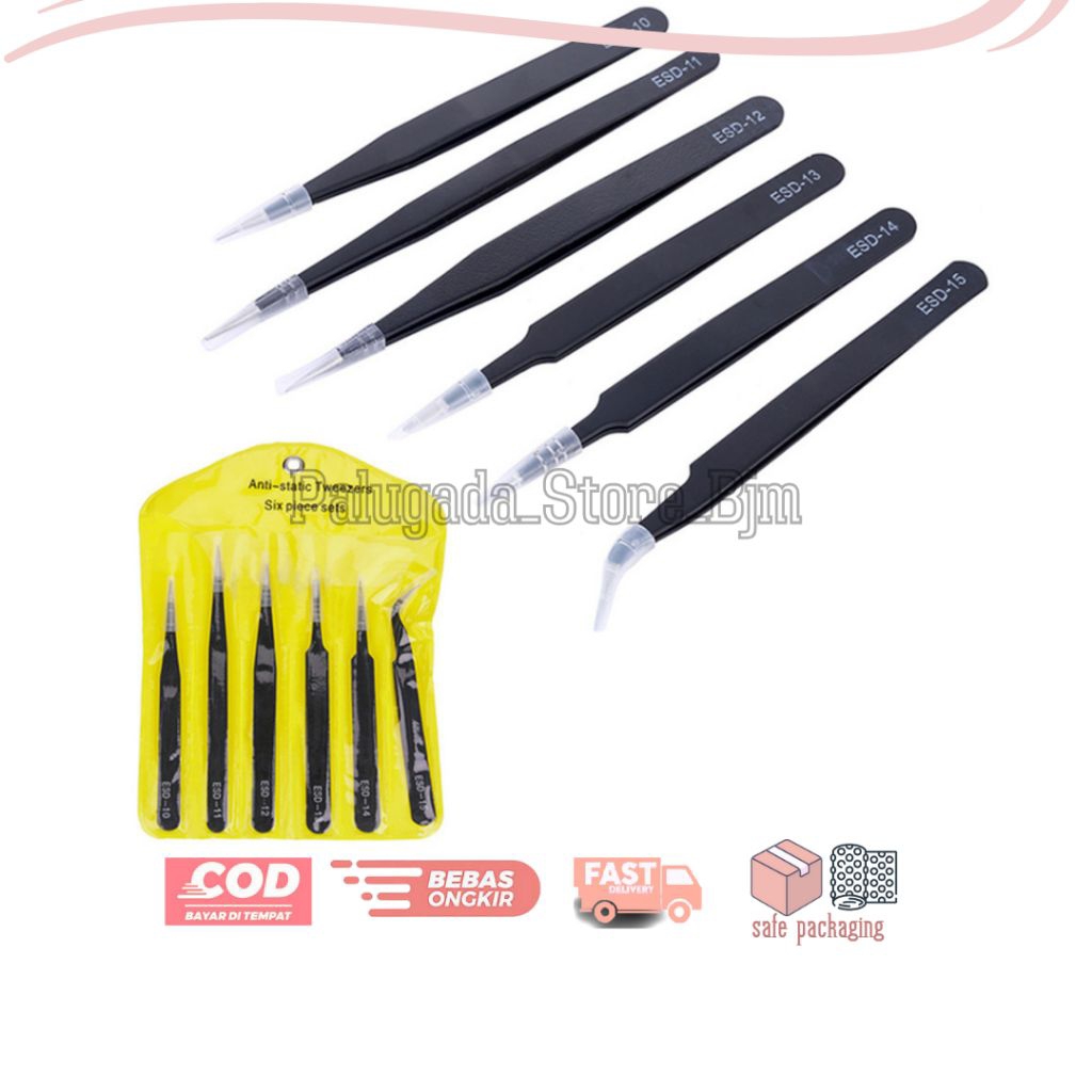 Set Pinset 6 in 1 Pinset Tweezer Stainless Steel Serbaguna
