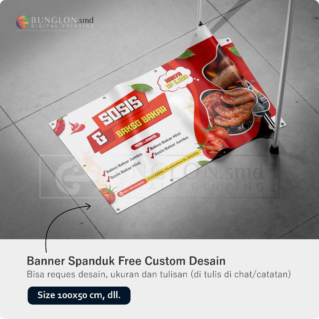 Banner Spanduk Sosis Dan Bakso Bakar Free Custom Desain