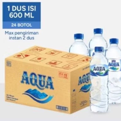 

air mineral aqua 600ml 1 dus isi 24 bottol