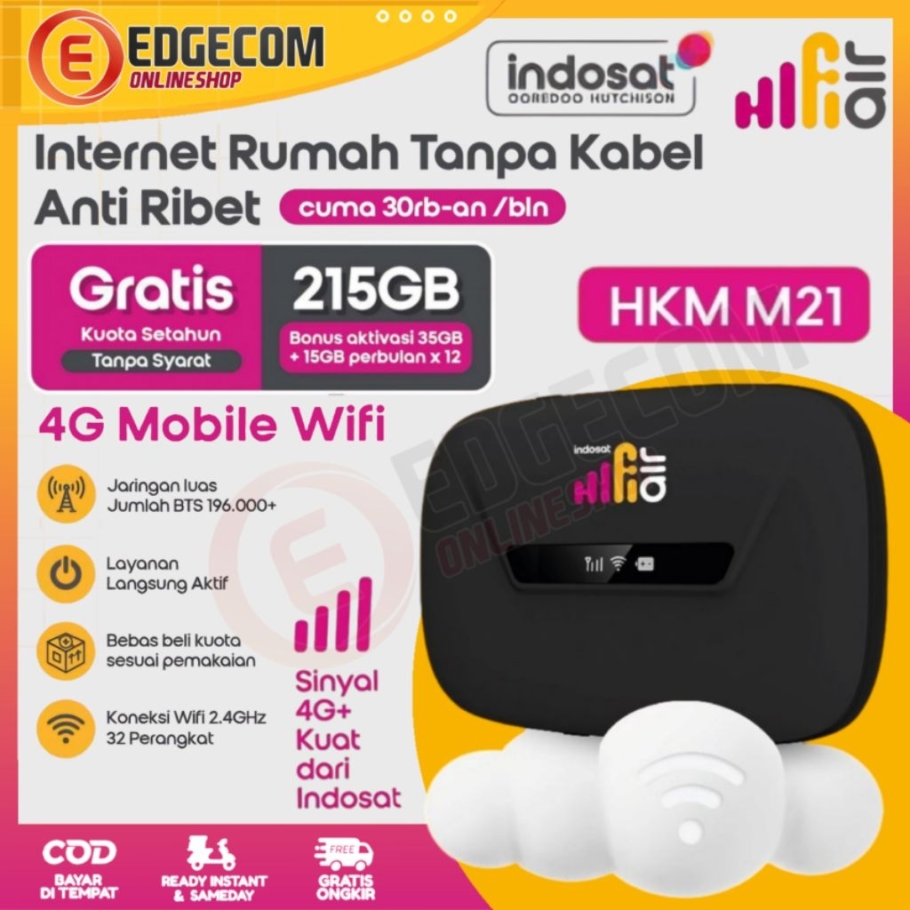 Indosat Hifi Air Modem wifi HKM M21 4G LTE wireless modem free indosat Tri data 215GB