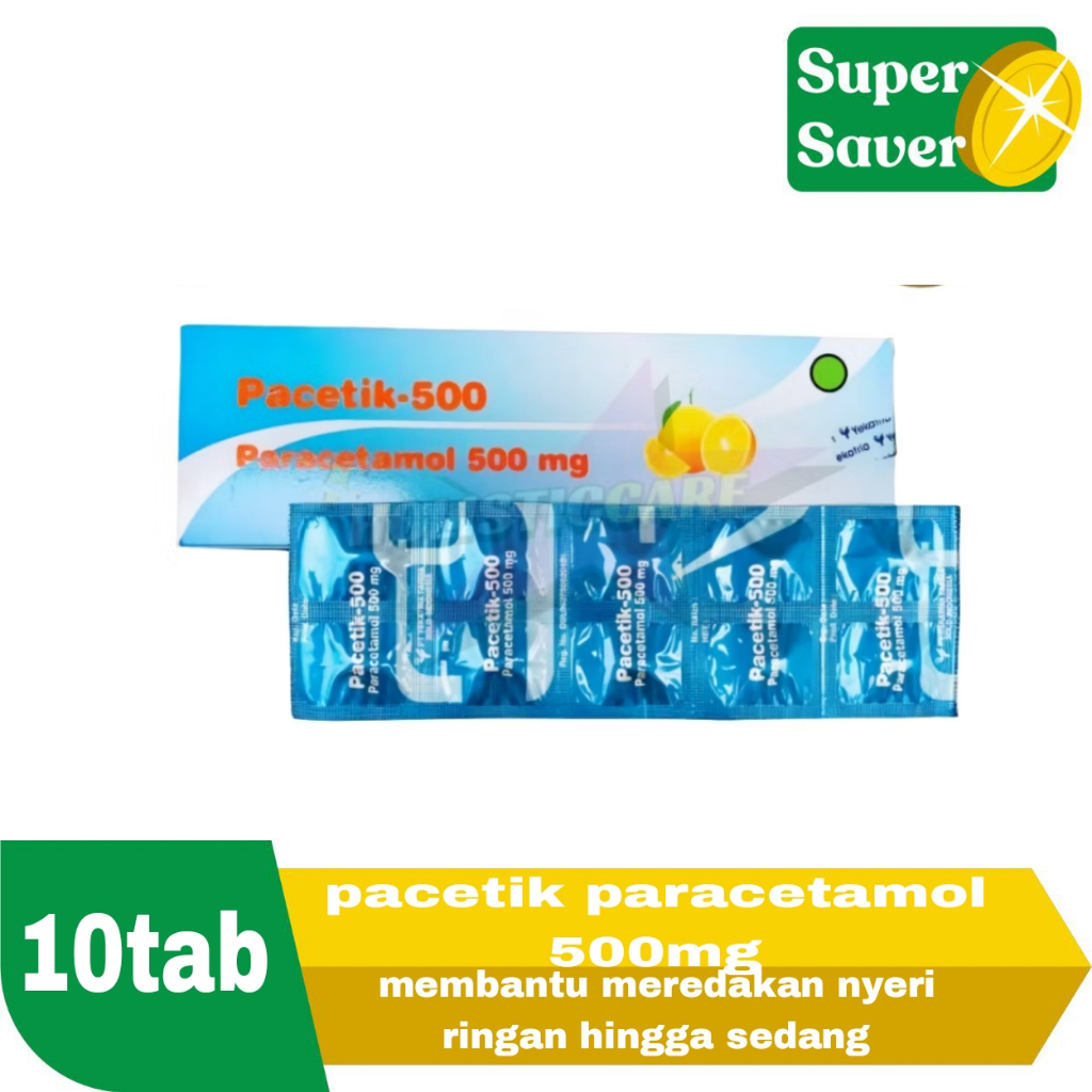 Pacetik Paracetamol Tablet 500 mg Per Strip Isi 10 Tablet