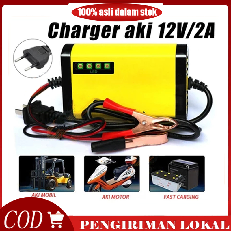 Alat Cas Aki Motor & Mobil Alat Pengisian Daya Aki Motor Intelegent Charger 12V 2Ampere 12V 2A Adapt