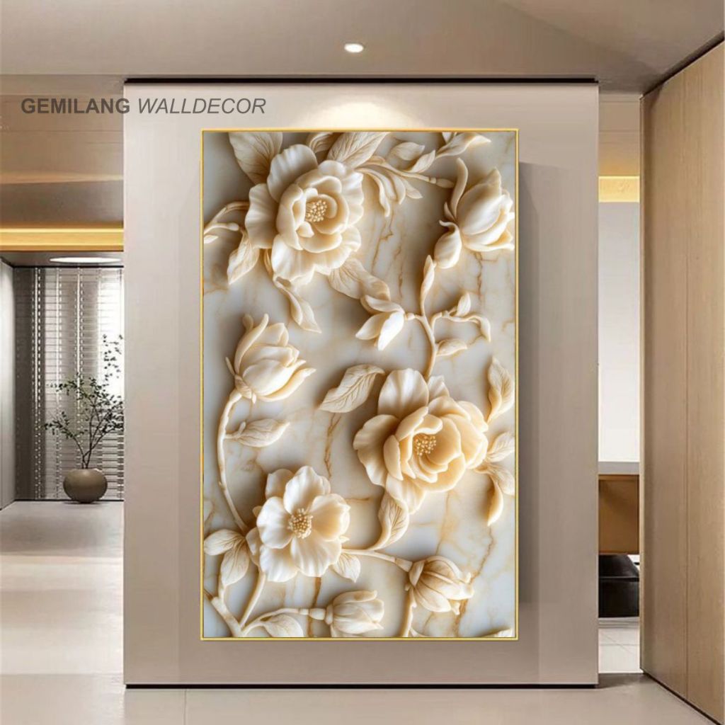 Wallpaper Dinding 3D Motif KupuKupu & Mutiara Gold Hiasan Dinding Premium Bahan Sticker