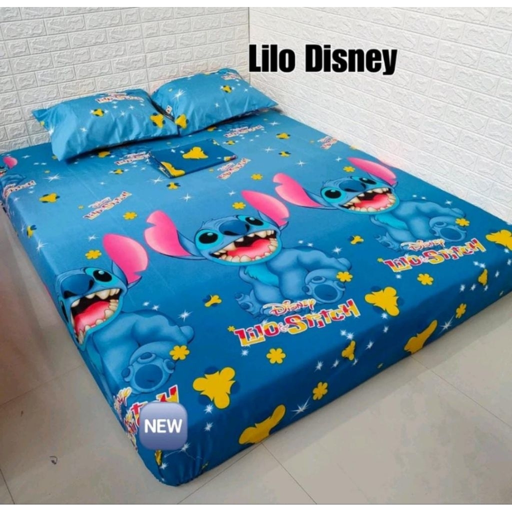 SPREI KARET KATUN PREMIUM 90/100/120/140/160/180/200 Motif Stitch Stith Stit Lilo Disney
