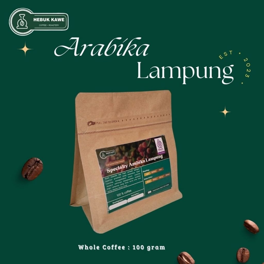 

Arabika Lampung kemasan 100 gram premium beans