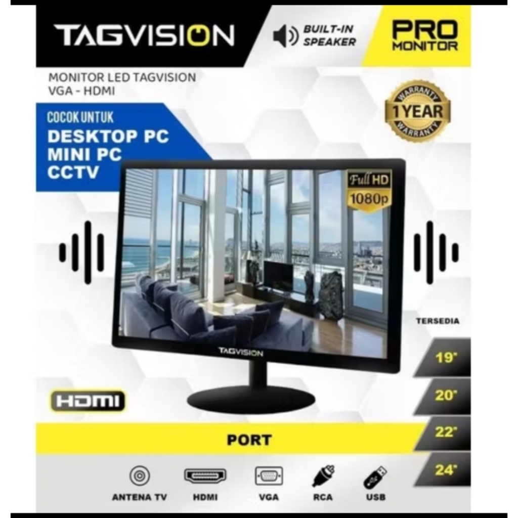 Monitor PC Komputer CCTV TV 19 inch HDMI TAG VISION
