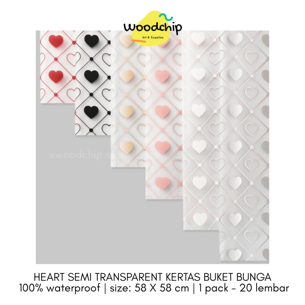 

HEART SEMI TRANSPARENT CELLOPHANE (1 PACK ISI 20 LEMBAR) KERTAS BUKET BUNGA WRAPPING PAPER
